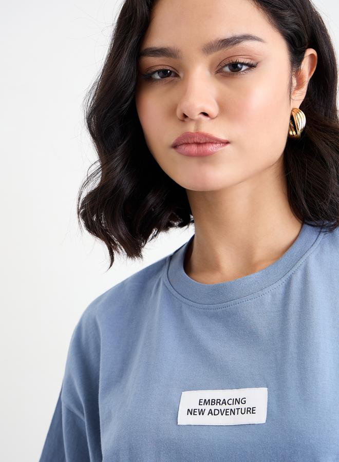 Styli Blue Oversized T-Shirt with Badge Detail - Image 3